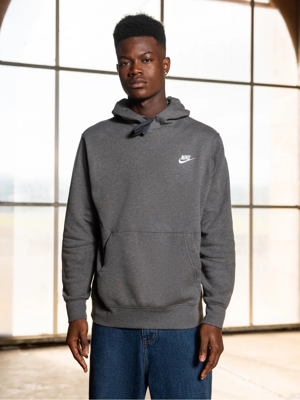 🦋 Nike Club Fleece Embroidered Hoodie in Charcoal Heather for Men